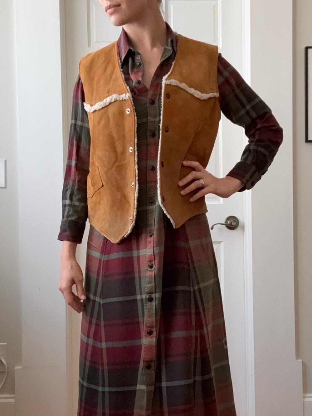 Vintage Suede Shearling Western Vest
